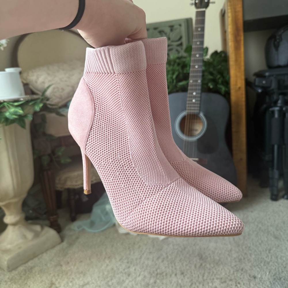 Pink Stiletto Ankle Sock Boots